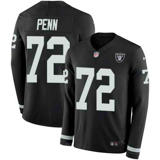 Nike Raiders #72 Donald Penn Black Team Color Men Stitched NFL Limited Therma Long Sleeve Jersey